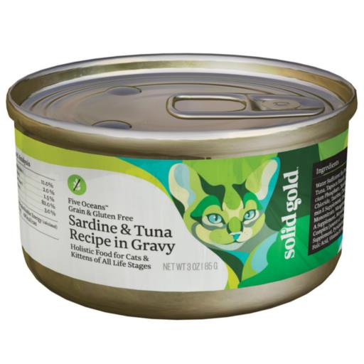 Solid Gold Five Oceans Sardines and Tuna Recipe in Gravy Canned Cat Food - 3 Oz - Case of 24  