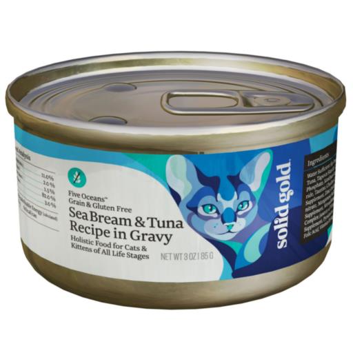 Solid Gold Five Oceans Grain-Free Sea Breem and Tuna in Gravy Recipe Canned Cat Food - 3 Oz - Case of 24  