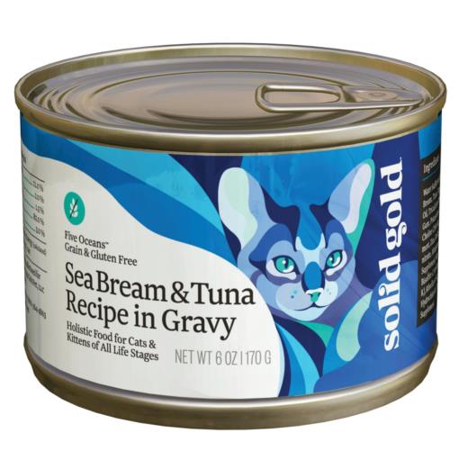 Solid Gold Five Oceans Grain-Free Sea Breem and Tuna in Gravy Recipe Canned Cat Food - 6 Oz - Case of 16  