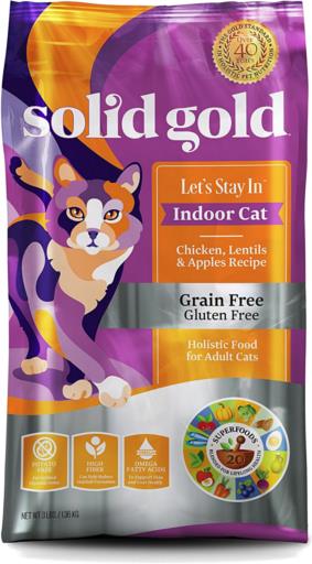 Solid Gold Let's Stay In Grain-Free Chicken Lentils and Apples Indoor Dry Cat Food - 3 Lbs  