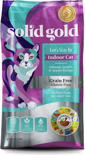 Solid Gold Let's Stay In Grain-Free Salmon Lentils and Applies Indoor Dry Cat Food - 3 Lbs  