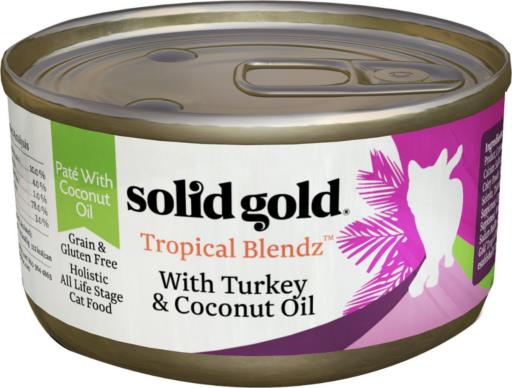 Solid Gold Tropical Blendz Grain-Free Turkey and Coconut Oil Pate Canned Cat Food - 3 Oz - Case of 24  