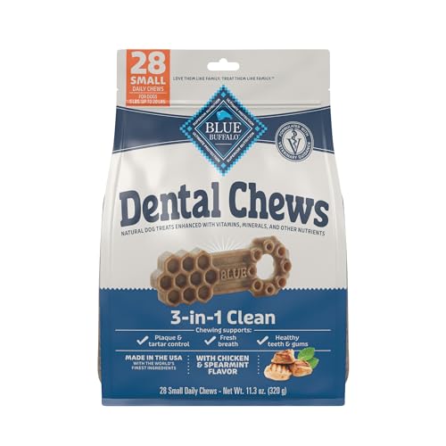 Blue Buffalo 3-in-1 Clean Chicken and Spearmint Dental Dog Chews Small - 28 Count - 11.3 Oz
