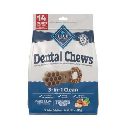 Blue Buffalo 3-in-1 Clean Chicken and Spearmint Dental Dog Chews Medium - 14 Count - 11.5 Oz