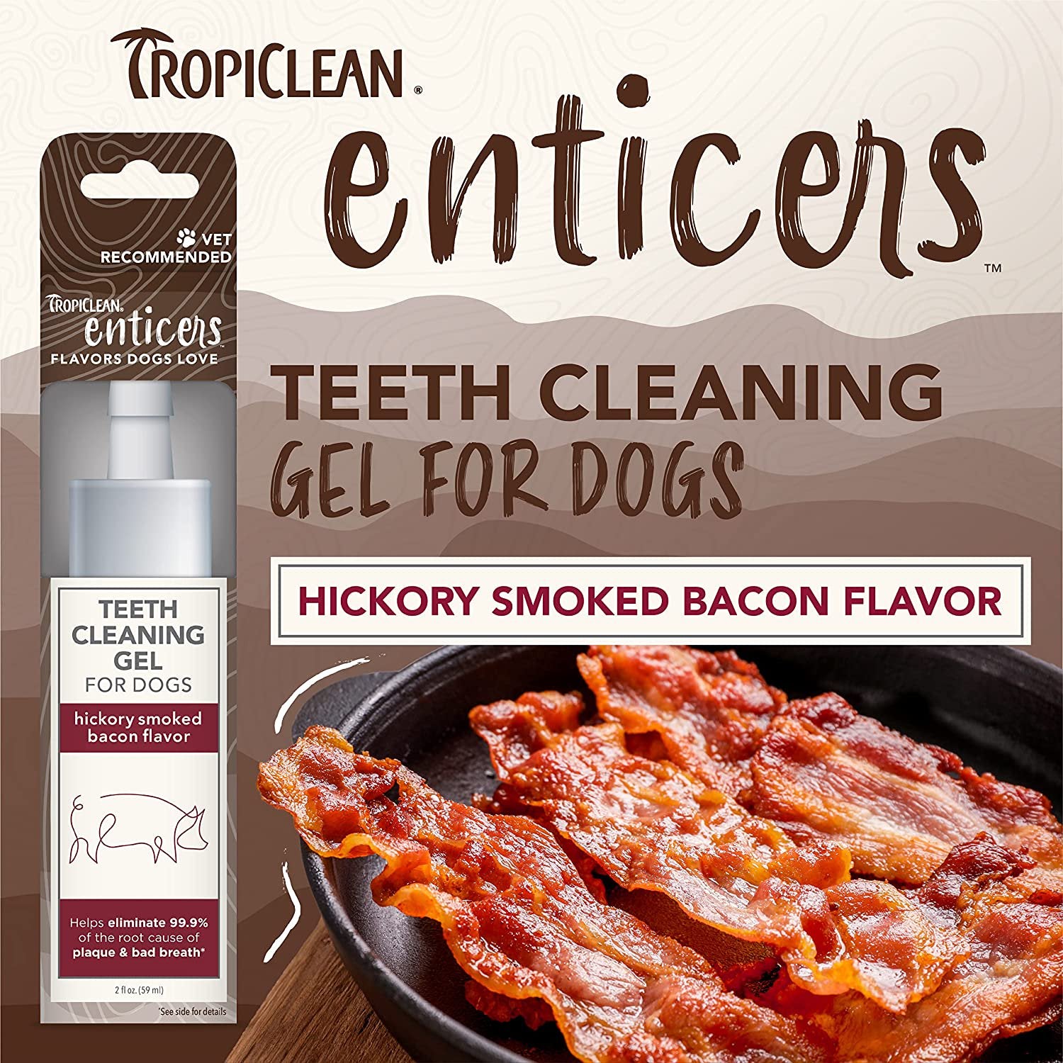 Tropiclean Enticers Hickory Smoked Bacon Flavor Dental Oral Dog Teeth Cleaning Gel - 2 Oz