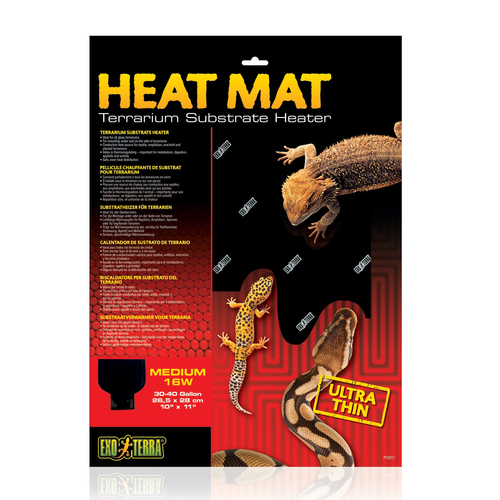 Exo Terra Terrarium Reptile Substrate Heating Mat - Medium - 16 Watt - L:10 X W:11 Inches 