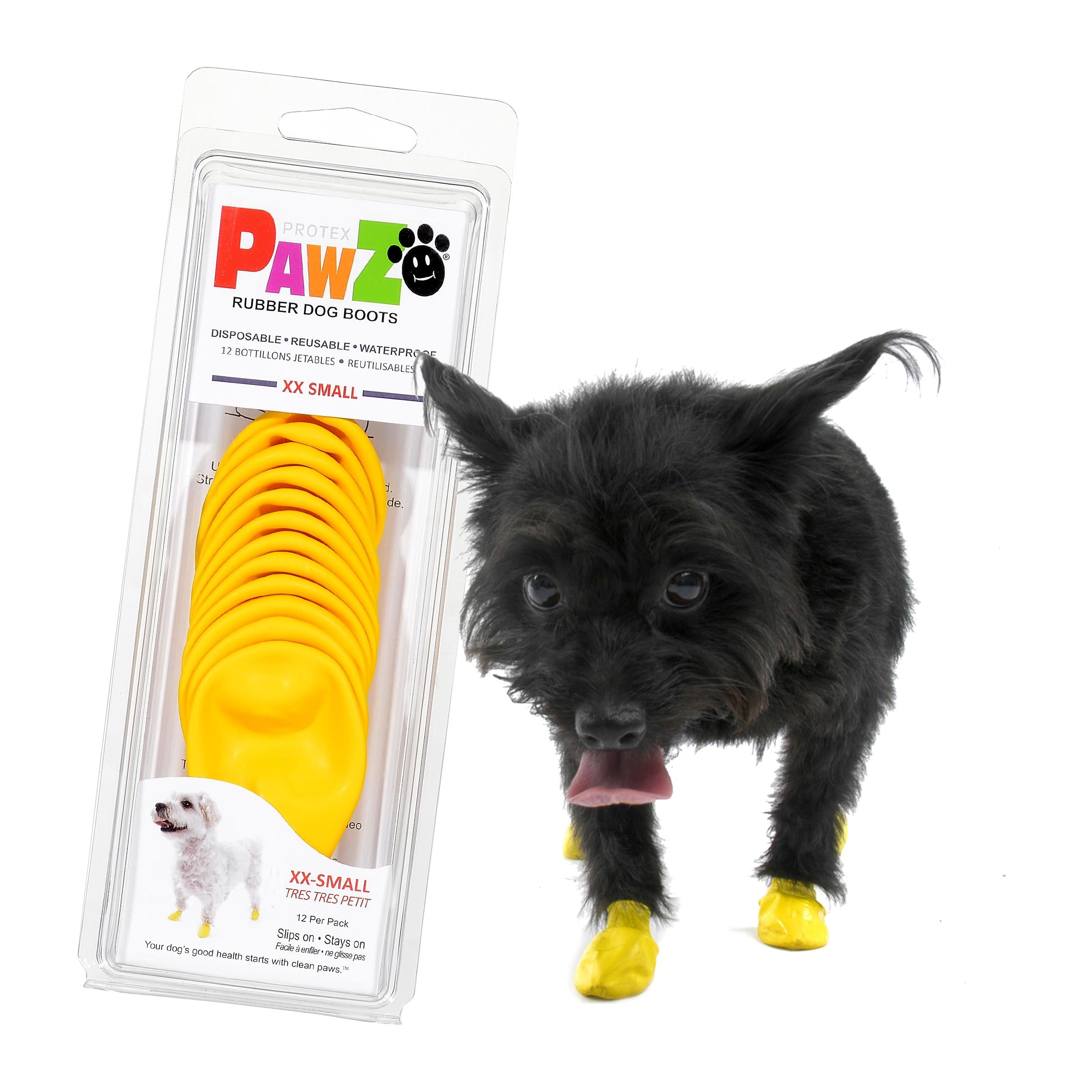 Pawz Waterproof Disposable and Reusable Rubberized Dog Boots - Yellow - XX-Small - 12 Pack  