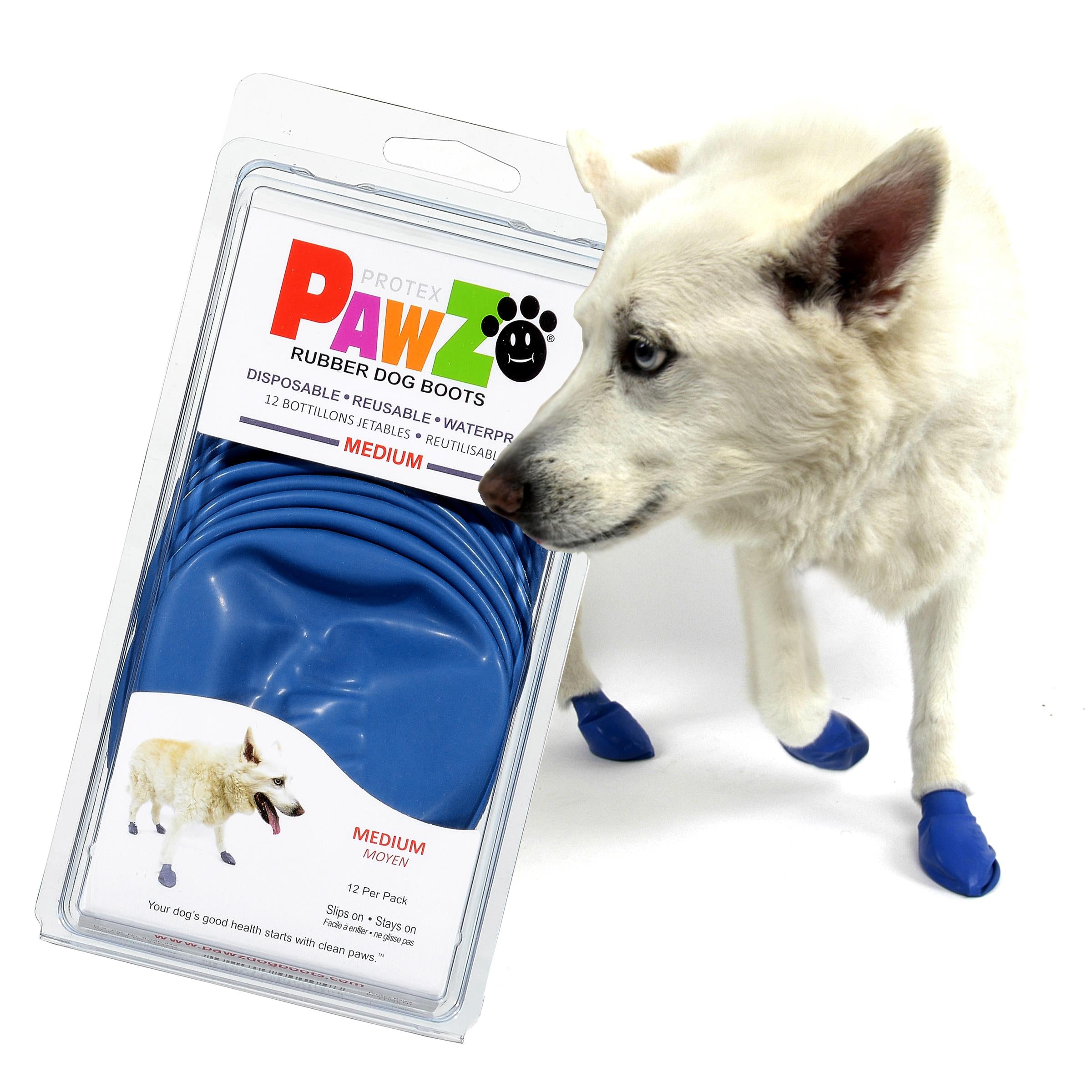 Pawz Waterproof Disposable and Reusable Rubberized Dog Boots - Blue - Medium - 12 Pack  