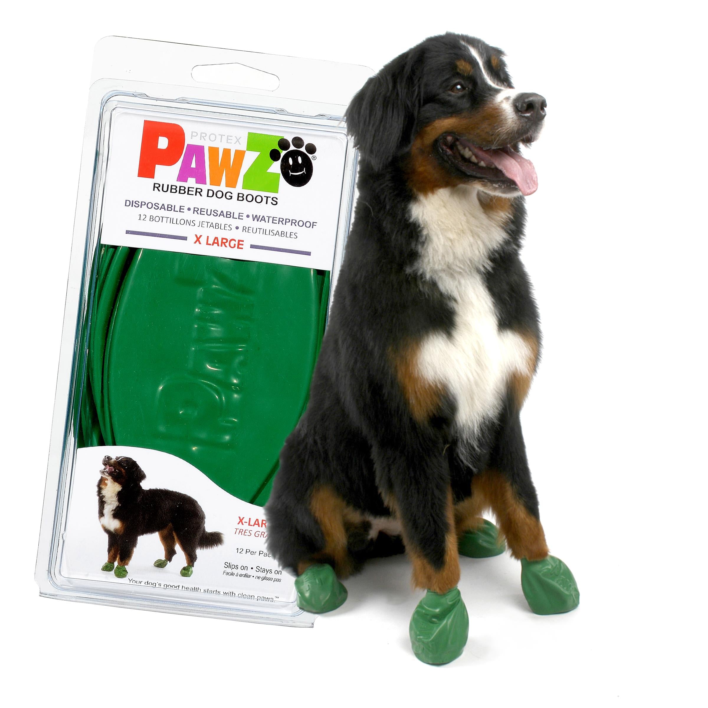 Pawz Waterproof Disposable and Reusable Rubberized Dog Boots - Dark Green - X-Large - 12 Pack  