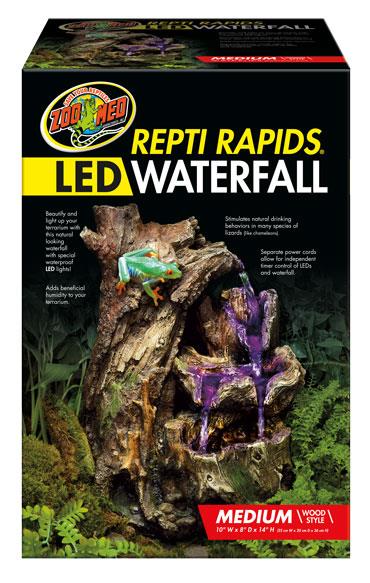 Zoo Med Laboratories ReptiRapid LED Wooden Waterfall Kit Reptile Terrarium Décor - Medium  