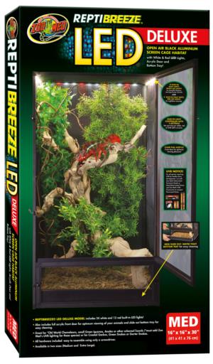 Zoo Med Laboratories ReptiBreeze LED Deluxe Reptile Cage with Open-Air Aluminum Screen - Medium - L:16" X W:16" X H:30" Inches  