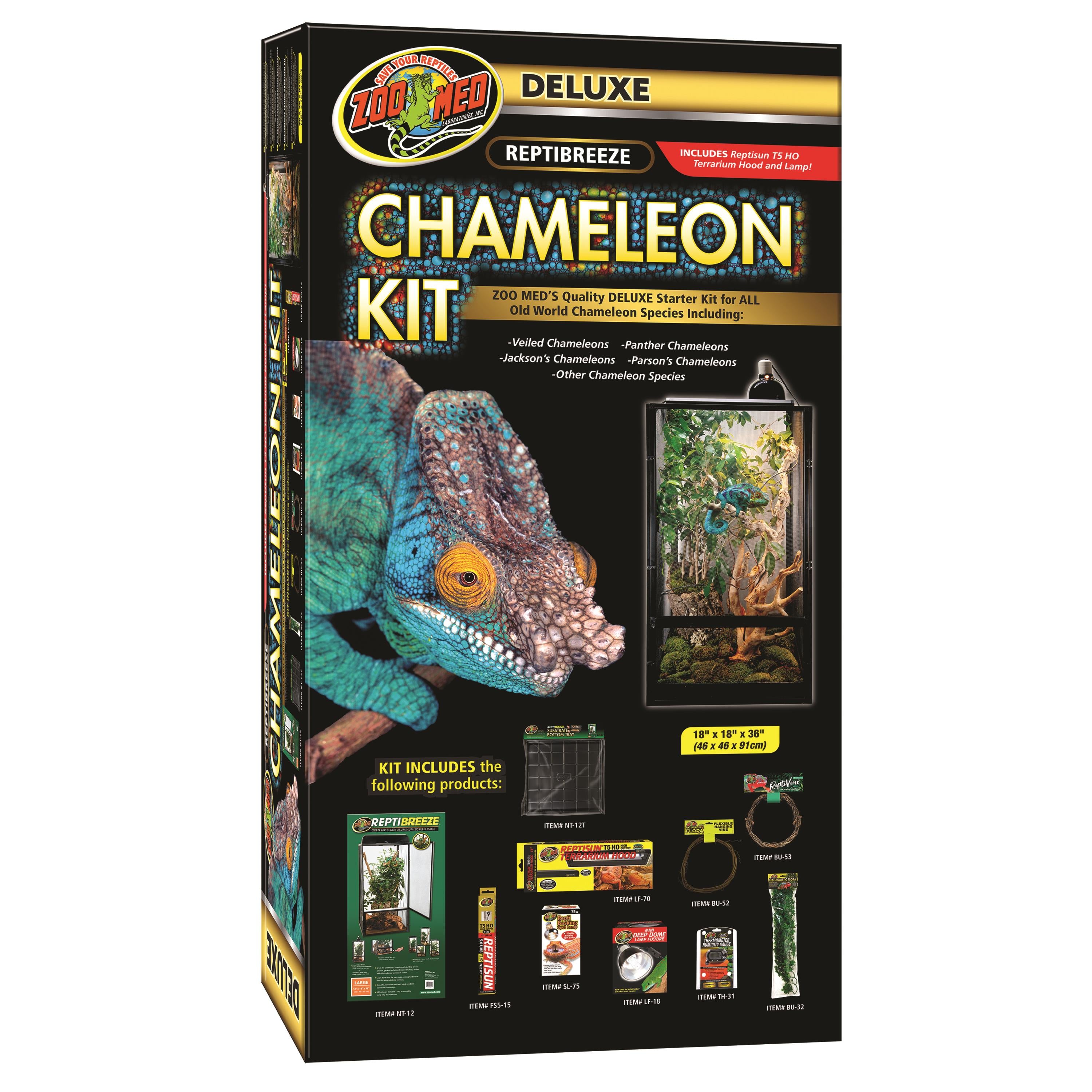 Zoo Med Laboratories Deluxe Chameleon Terrarium Reptile Kit - L:18" X W:18" X H:36" Inches  