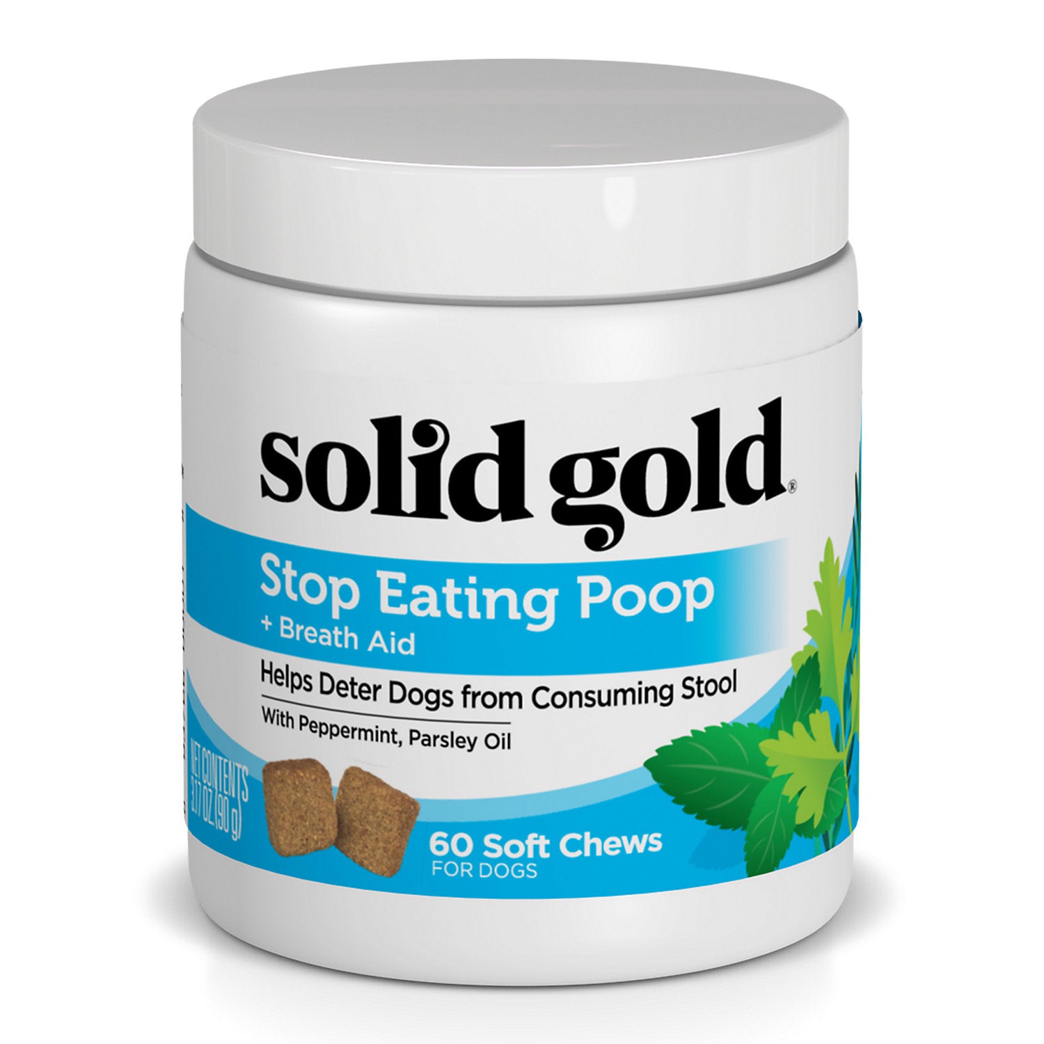 Solid Gold Stop Eating Poop and Breath Aid with Peppermint and Parsely Oil Soft Chew Dog Supplement - 60 Count - 3.17 Oz