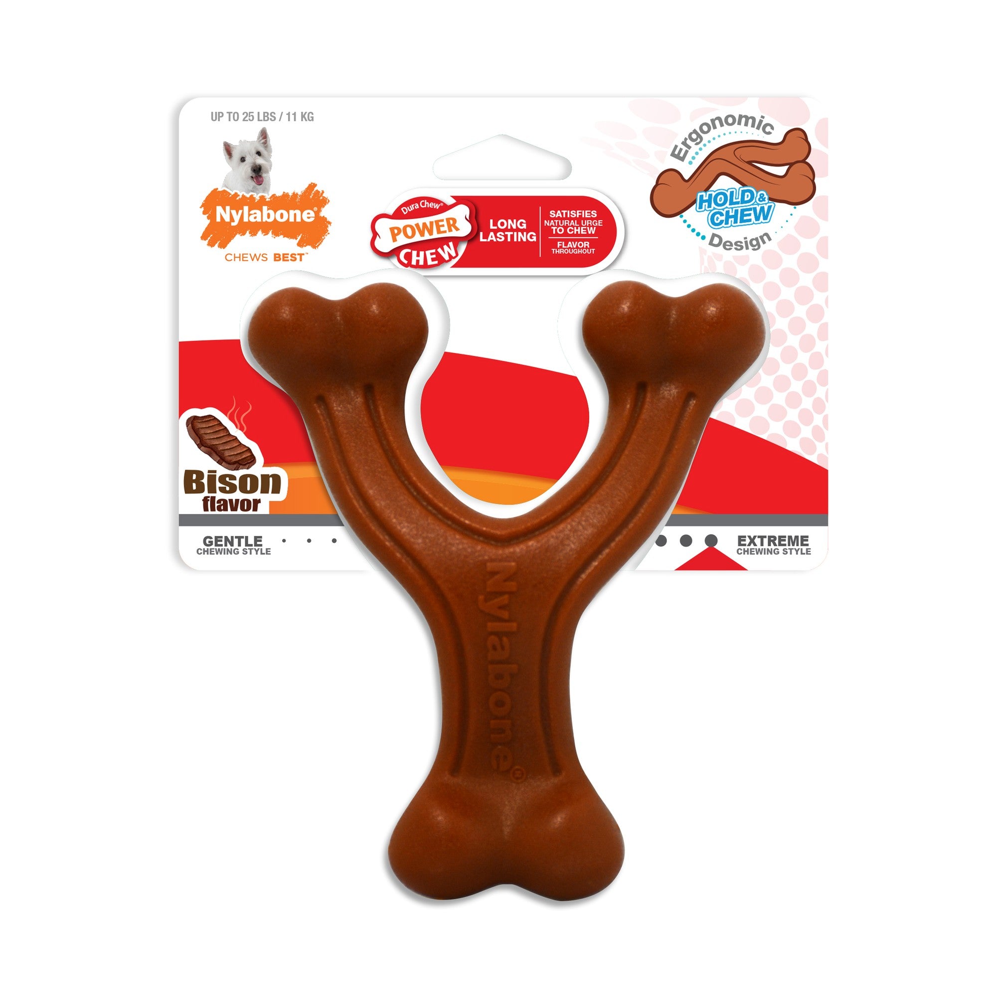 Nylabone Wishbone Shaped Durable Power-Chew Bison Flavor Nylon Chew Dog Toy - Small/Regular