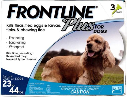 Frontline Plus Flea and Tick Treatment for Dogs 23-44 Lbs - Blue - 3 Pack  