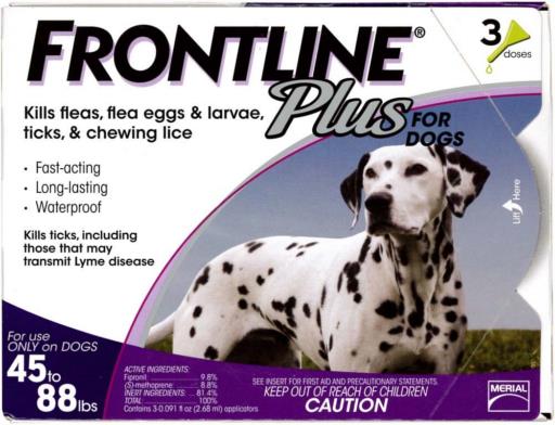 Frontline Plus Flea and Tick Treatment for Dogs 45-88 Lbs - Purple - 3 Pack  