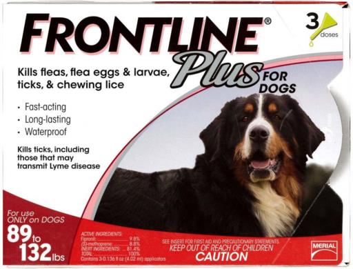 Frontline Plus Flea and Tick Treatment for Dogs 89-132 Lbs - Red - 3 Pack  