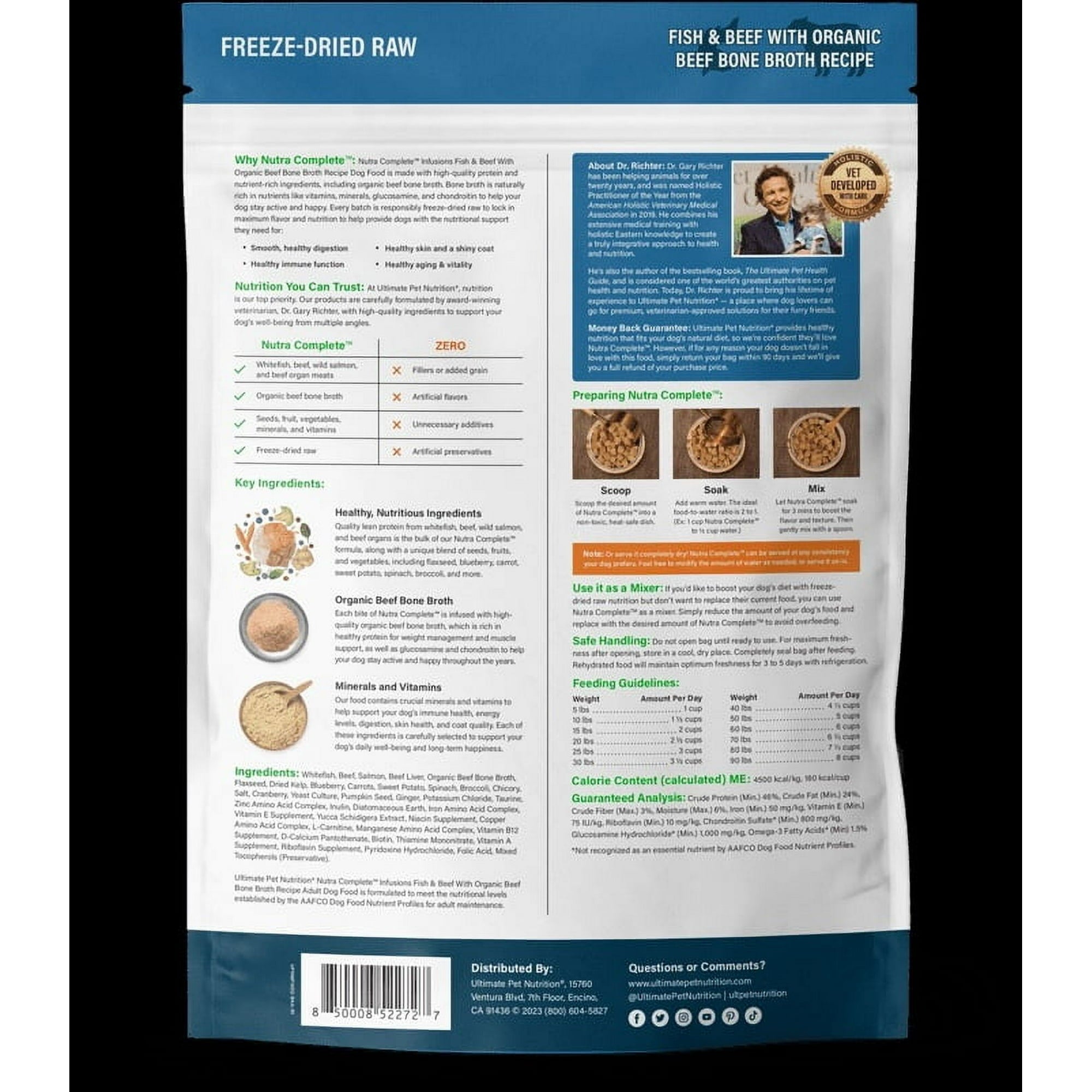 Ultimate Pet Nutrition Nutra Complete Infusions Fish and Beef with Organic Beef Bone Broth Freeze-Dried Raw Dog Food