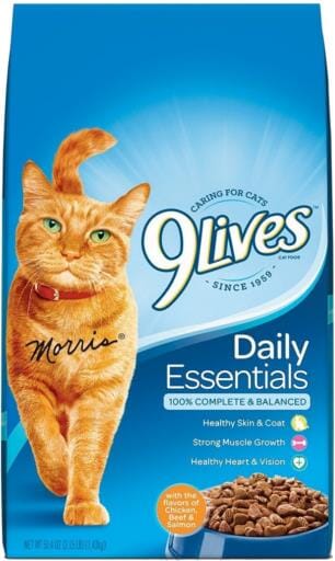 9Lives Daily Essentials Chicken Beef and Salmon Dry Cat Food - 3.15 Lbs - Case of 4  