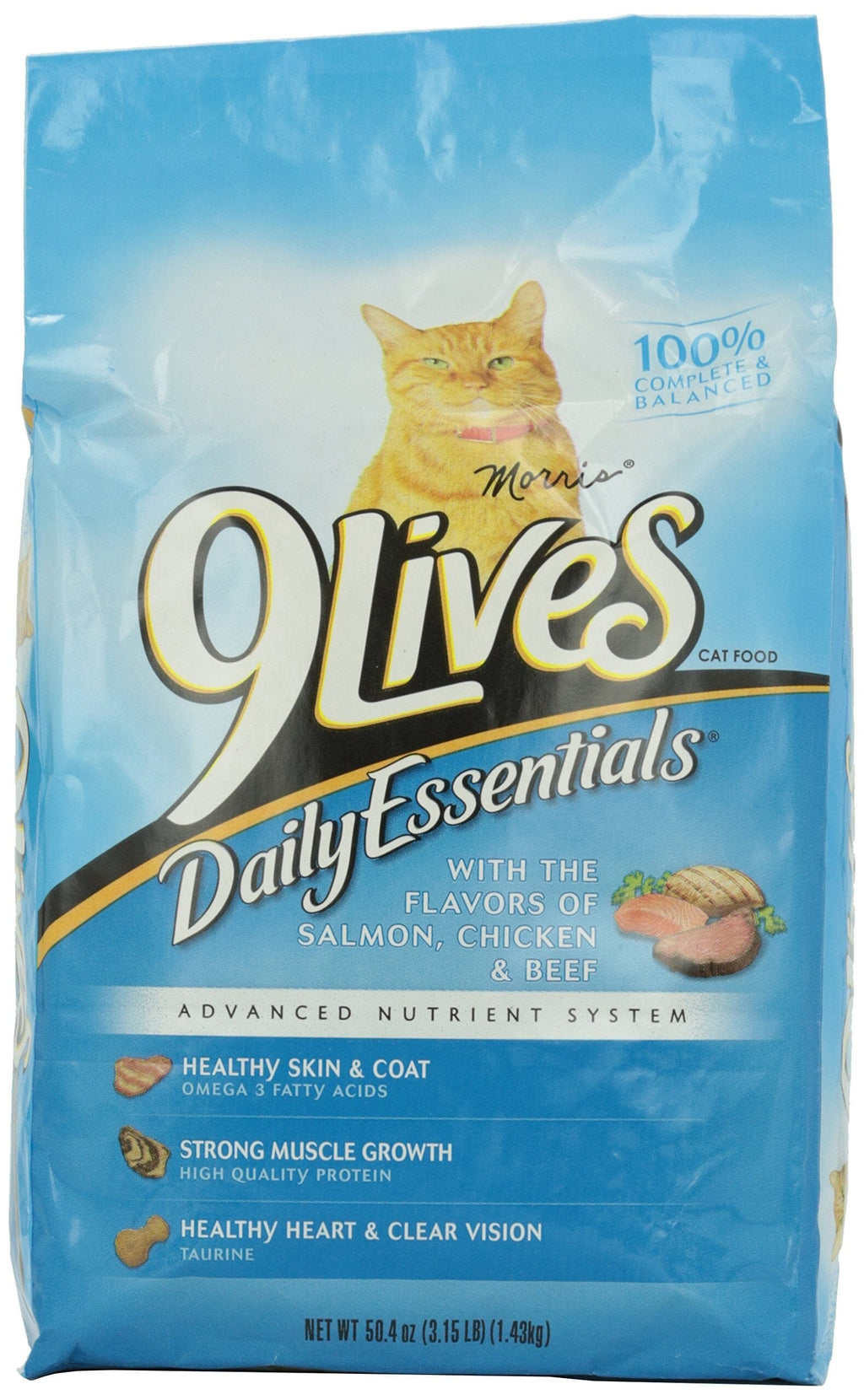 9Lives Daily Essentials Chicken Beef and Salmon Dry Cat Food - 3.15 Lbs - Case of 4  