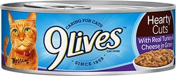 9Lives Hearty Cuts Turkey and Cheese in Gravy Canned Cat Food - 5.5 Oz - Case of 4 - 6 Pack  