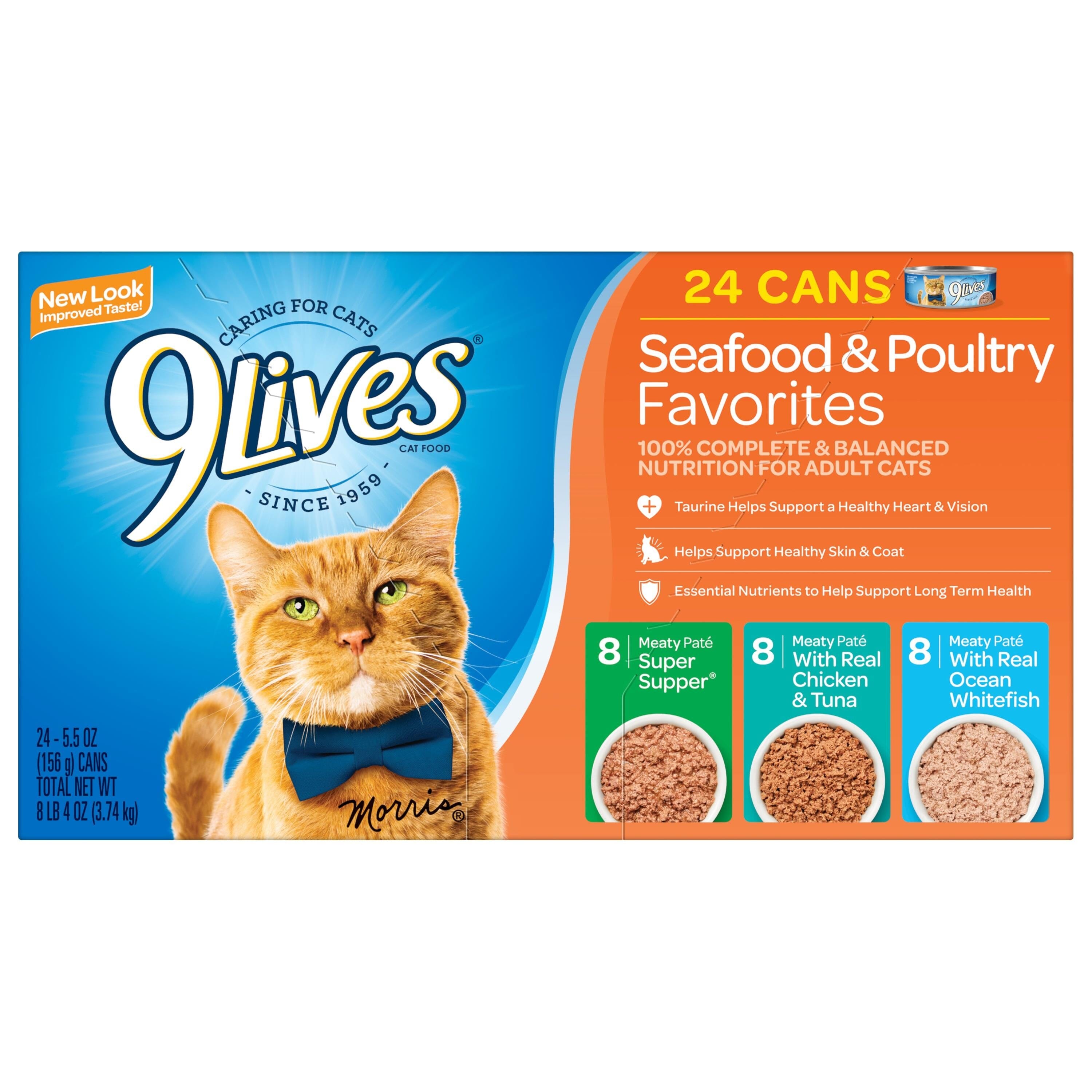 9Lives Seafood and Poultry Favorites Meaty Pate Canned Cat Food - Variety Pack - 5.5 Oz - Case of 24  