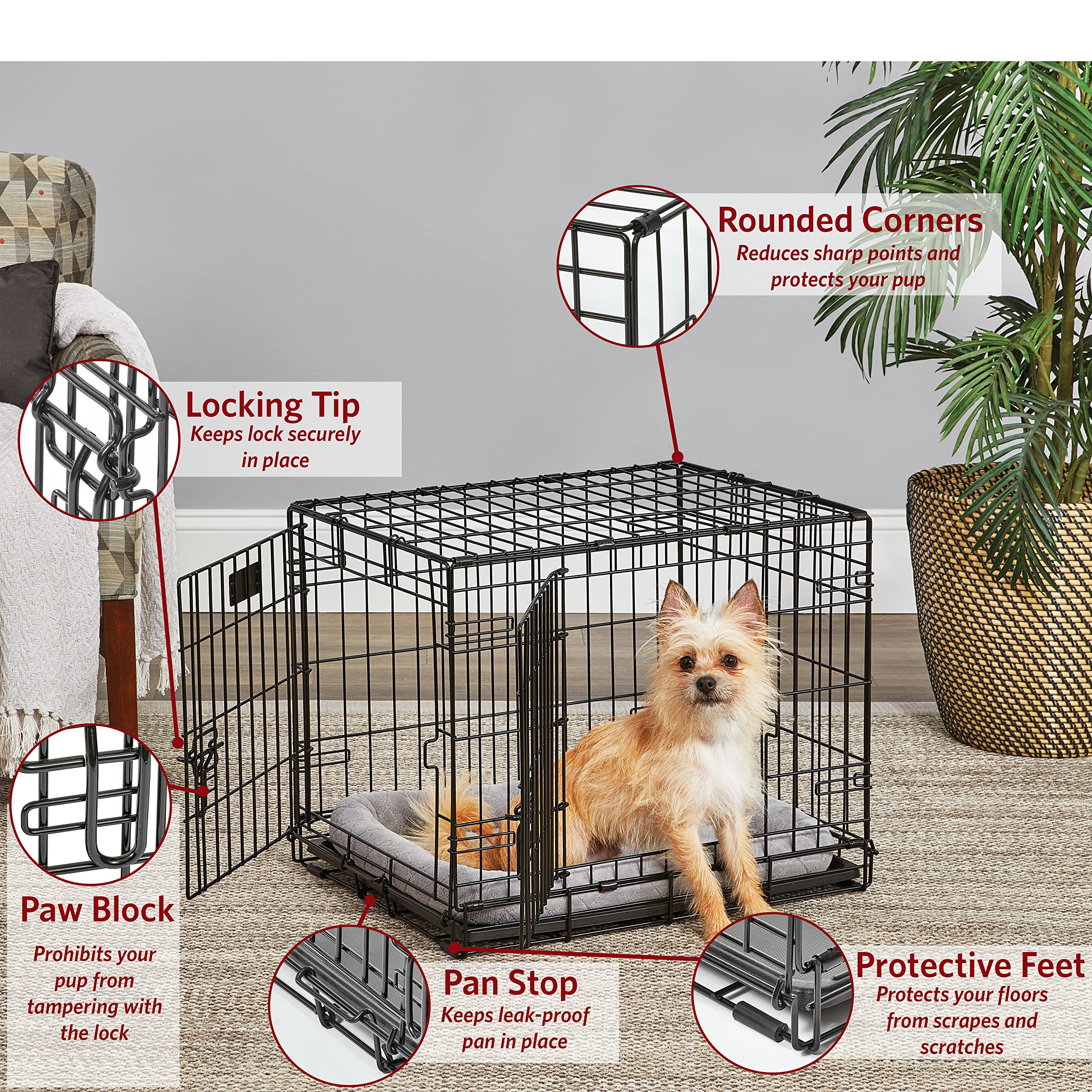 Midwest Lifestages Metal Folding Double Door Dog Crate with Divider - 24" X 18" X 21" Inches  