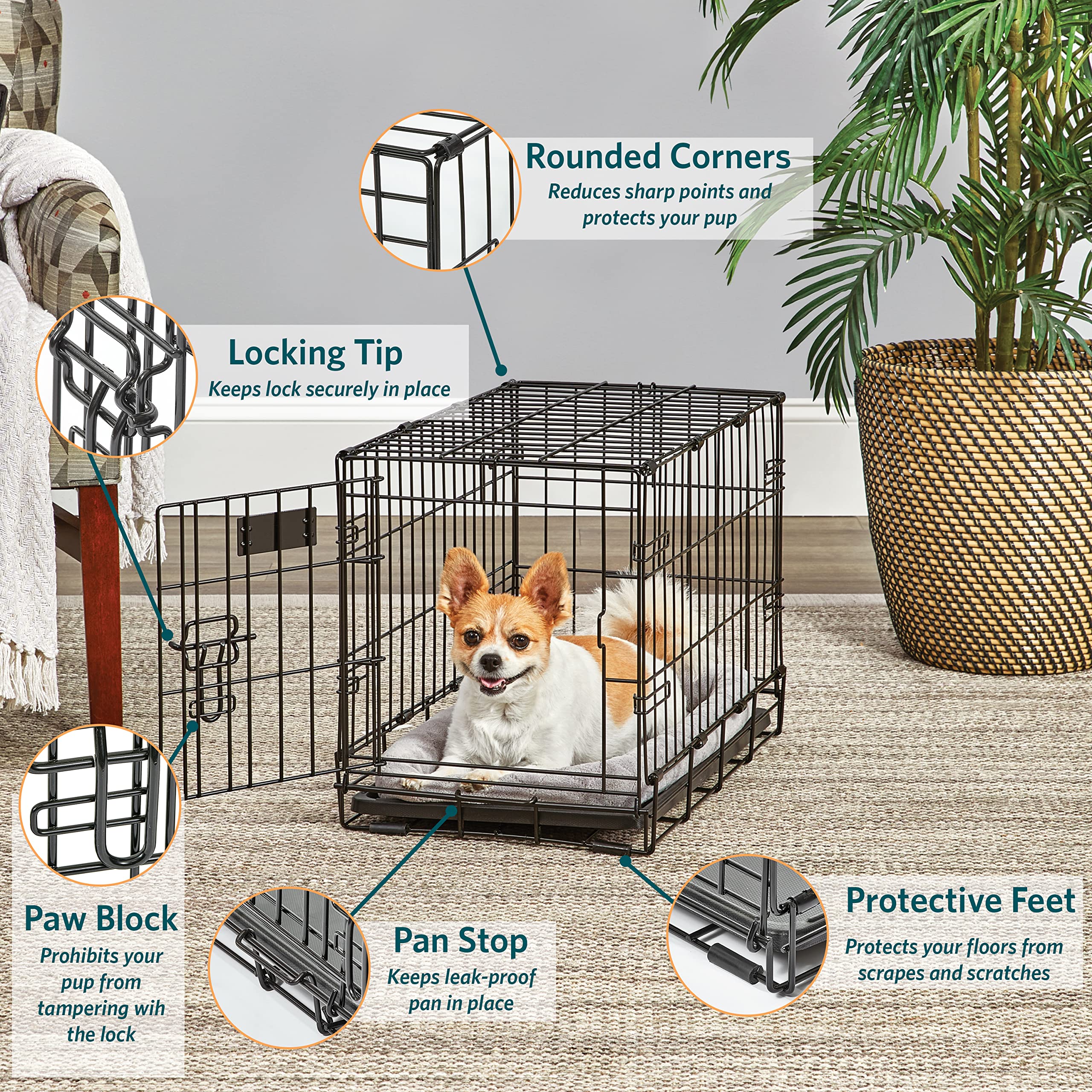 Midwest Lifestages Metal Folding Single Door Dog Crate with Divider - 22