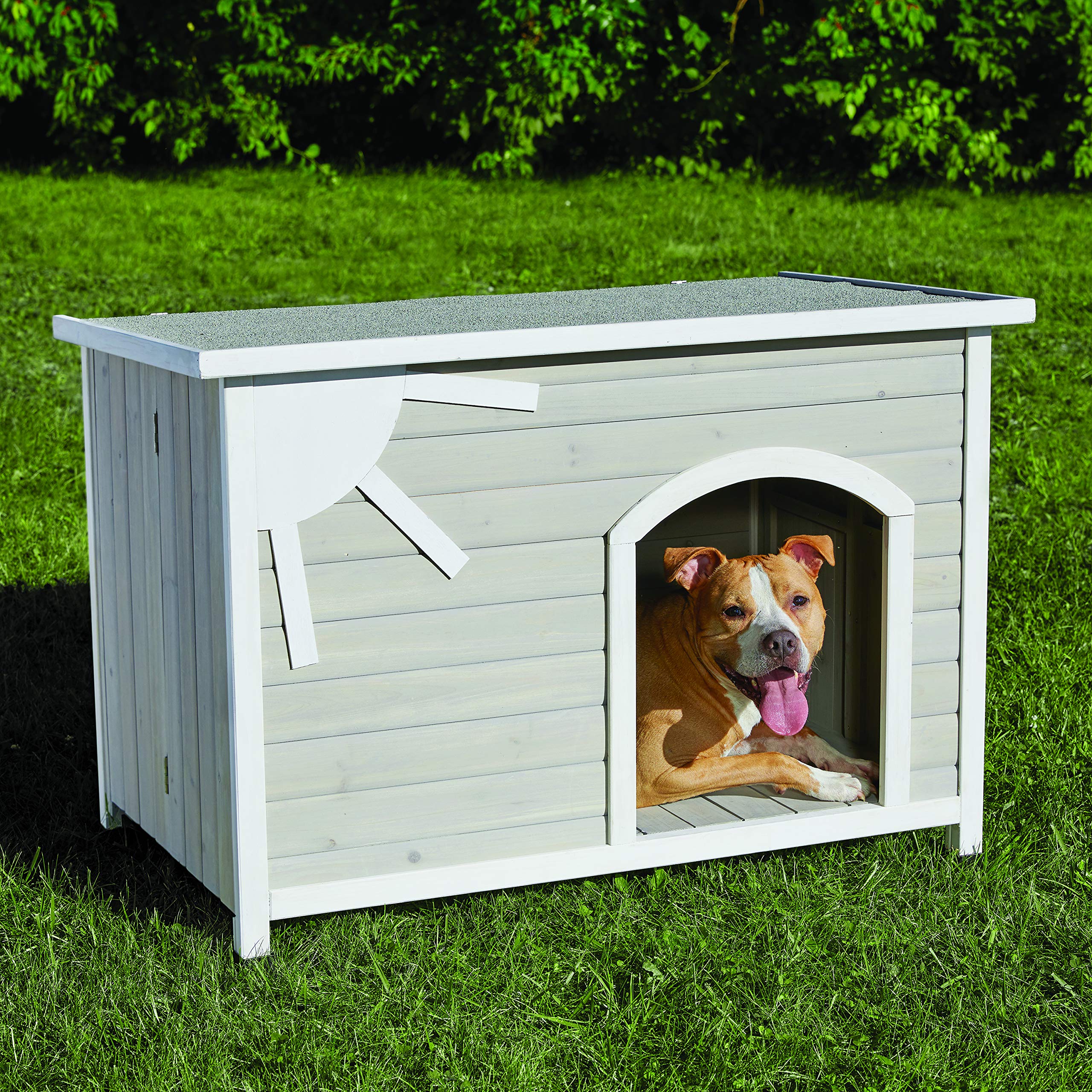 Midwest Eillo Folding Outdoor Wooden Dog House - Gray/White - Medium - 25.2" X 40.6" X 29.1" Inches  