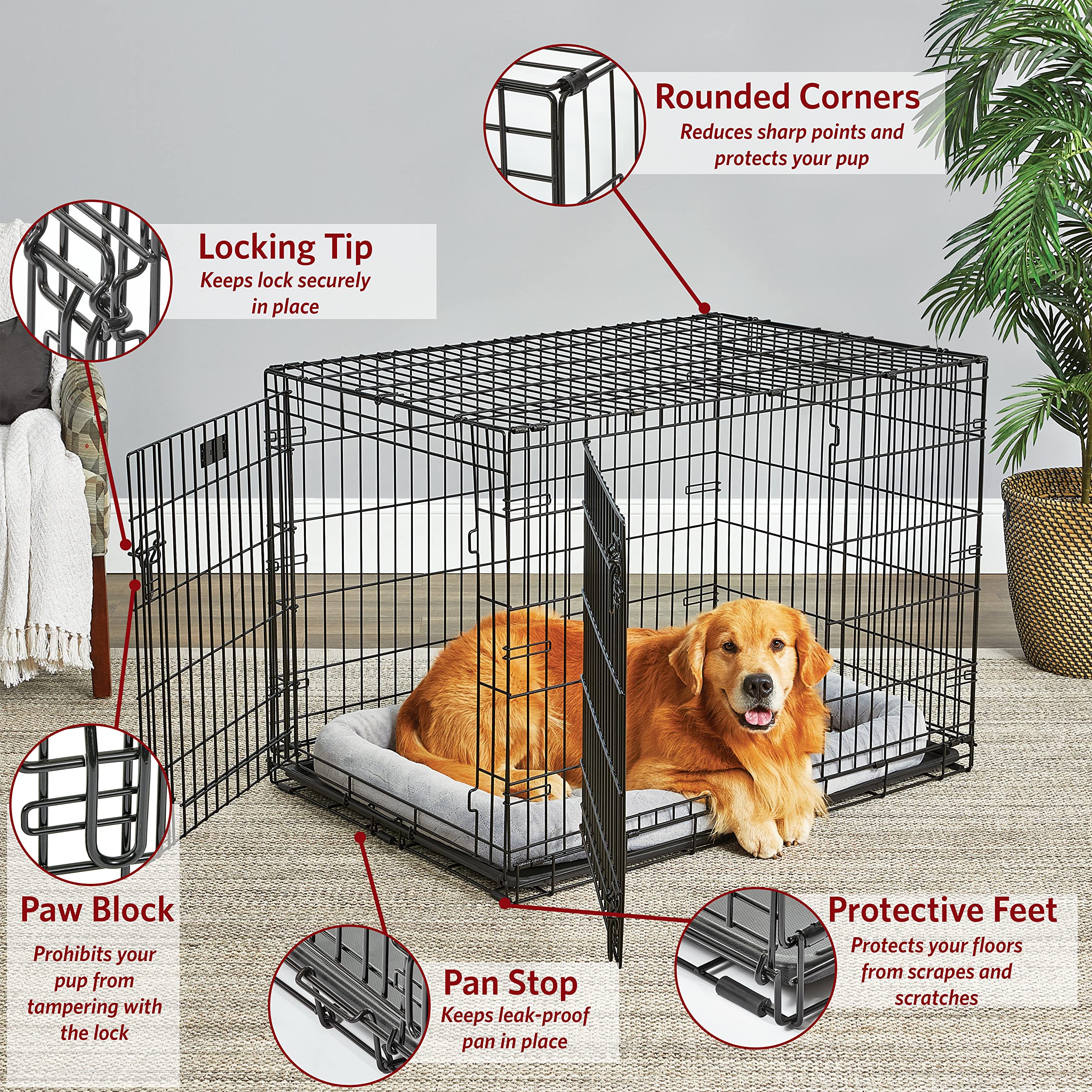 Mclovin's Pet Double Door Folding Metal Dog Crate - Black - 42