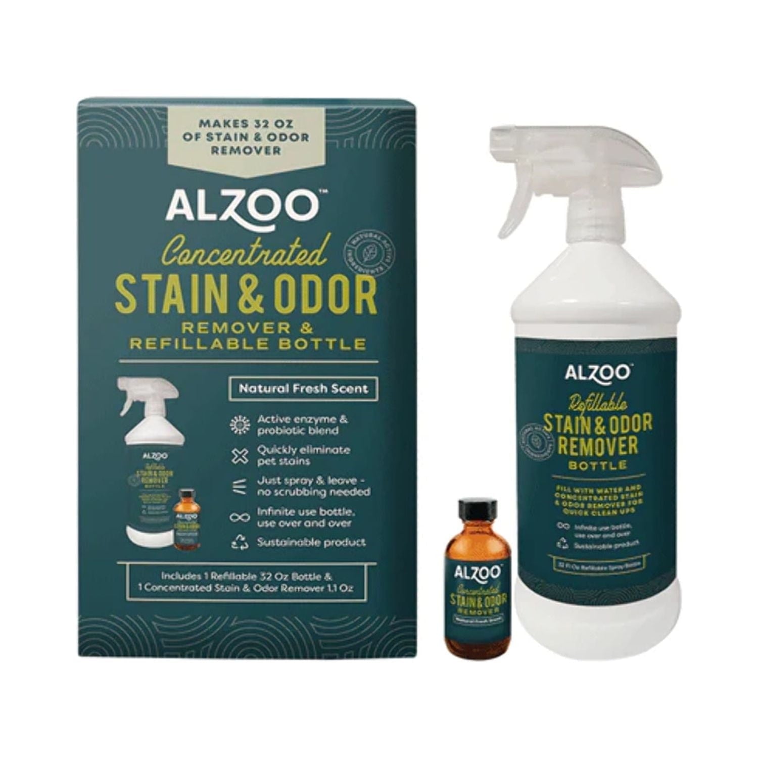 Alzoo Concentrated Enzyme-Based Sustainable Stain and Odor Remover and Bottle Bundle - 32 Oz     