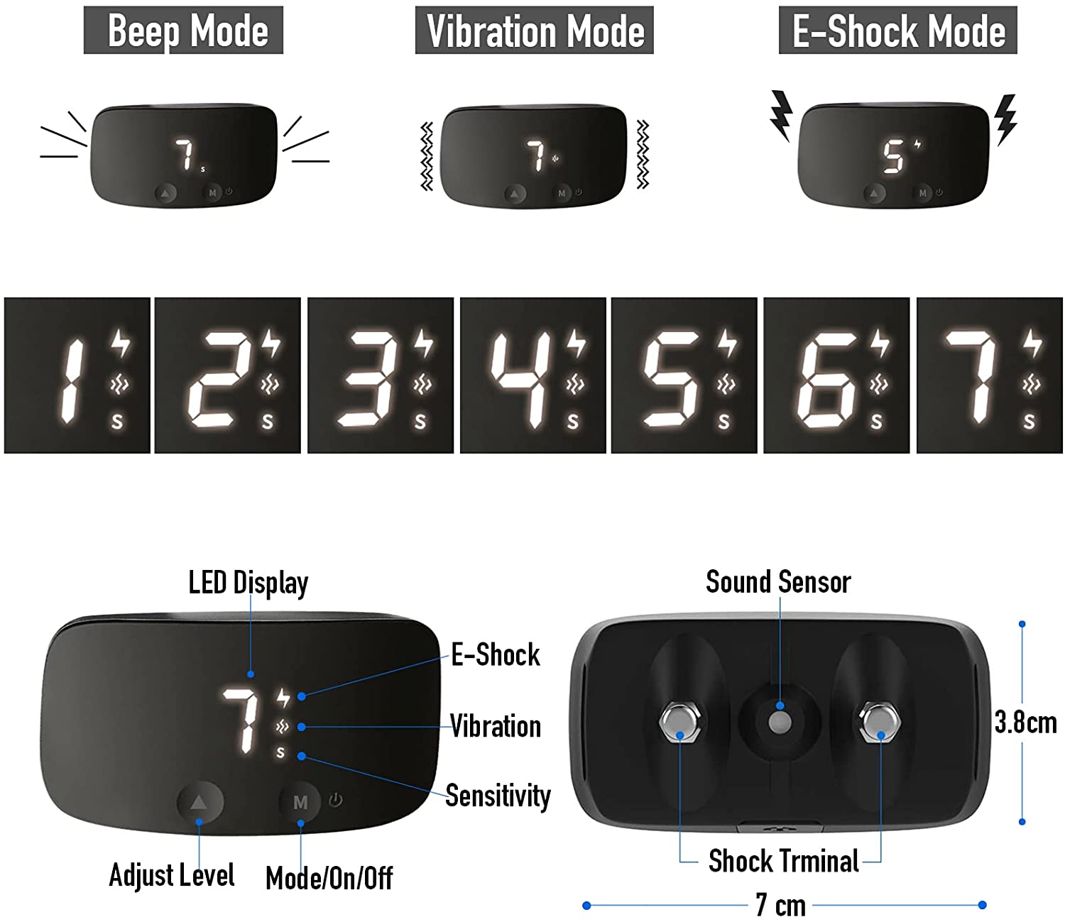 Pet Life ® Evolution LED 7-Level Vibration and Sound Smart Anti-Bark Dog Collar  