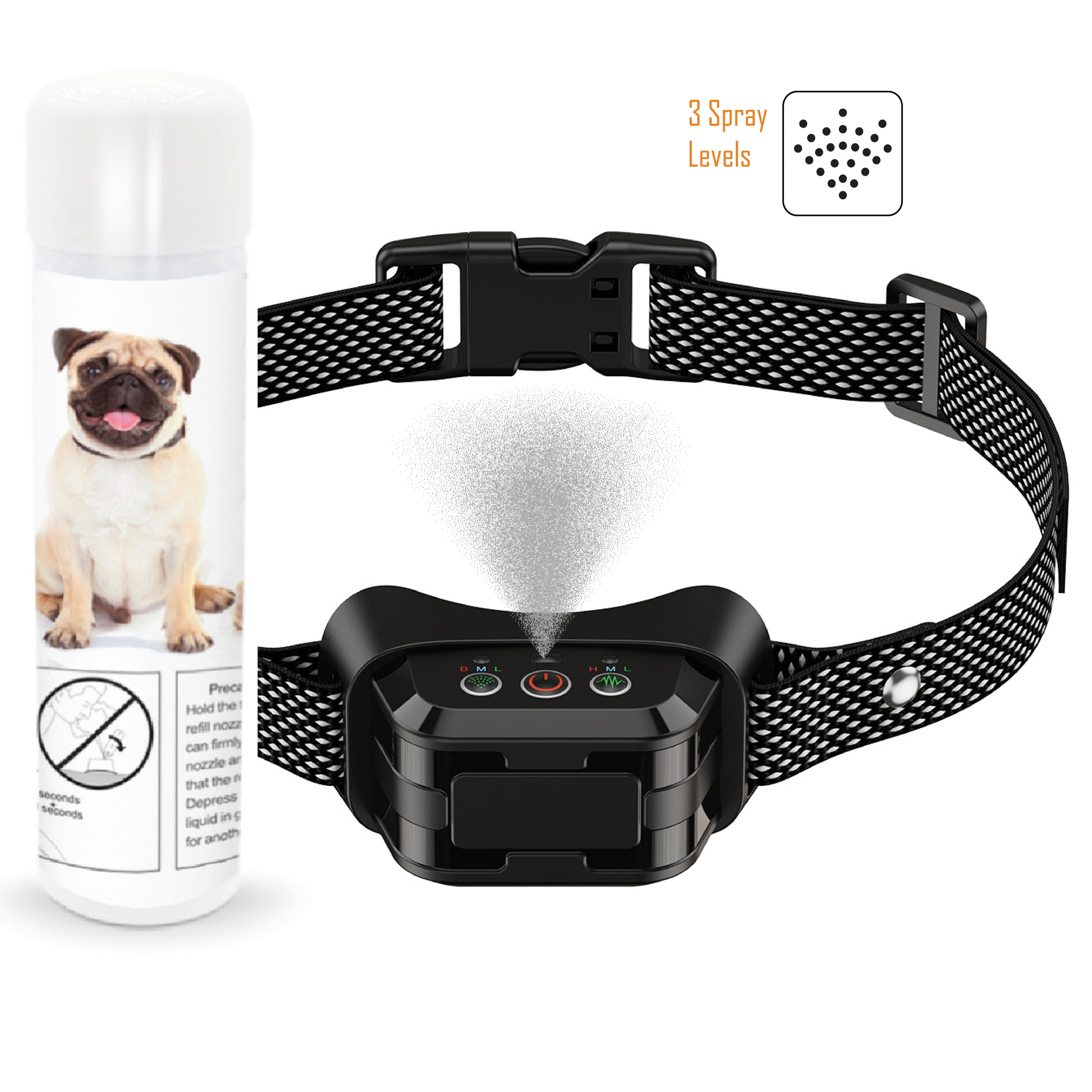 Pet Life ® Bark-Myst 3-Level Sensitivity of Spray and Tone Anti-Bark Dog Collar  