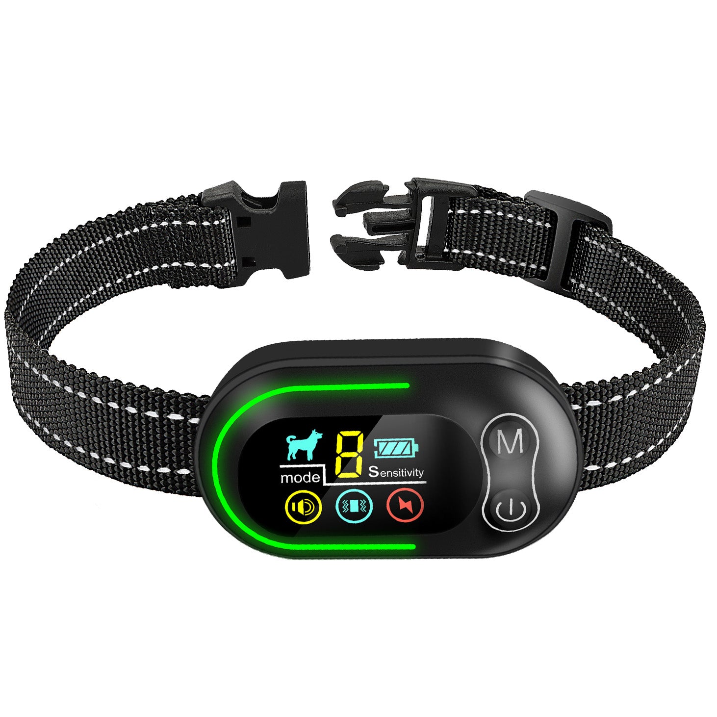 Pet Life ® Digi-Bark LED 5-Level Sensitivity and 6-Step Automated Beep Vibration and Stimulation Anti-Bark Dog Collar  