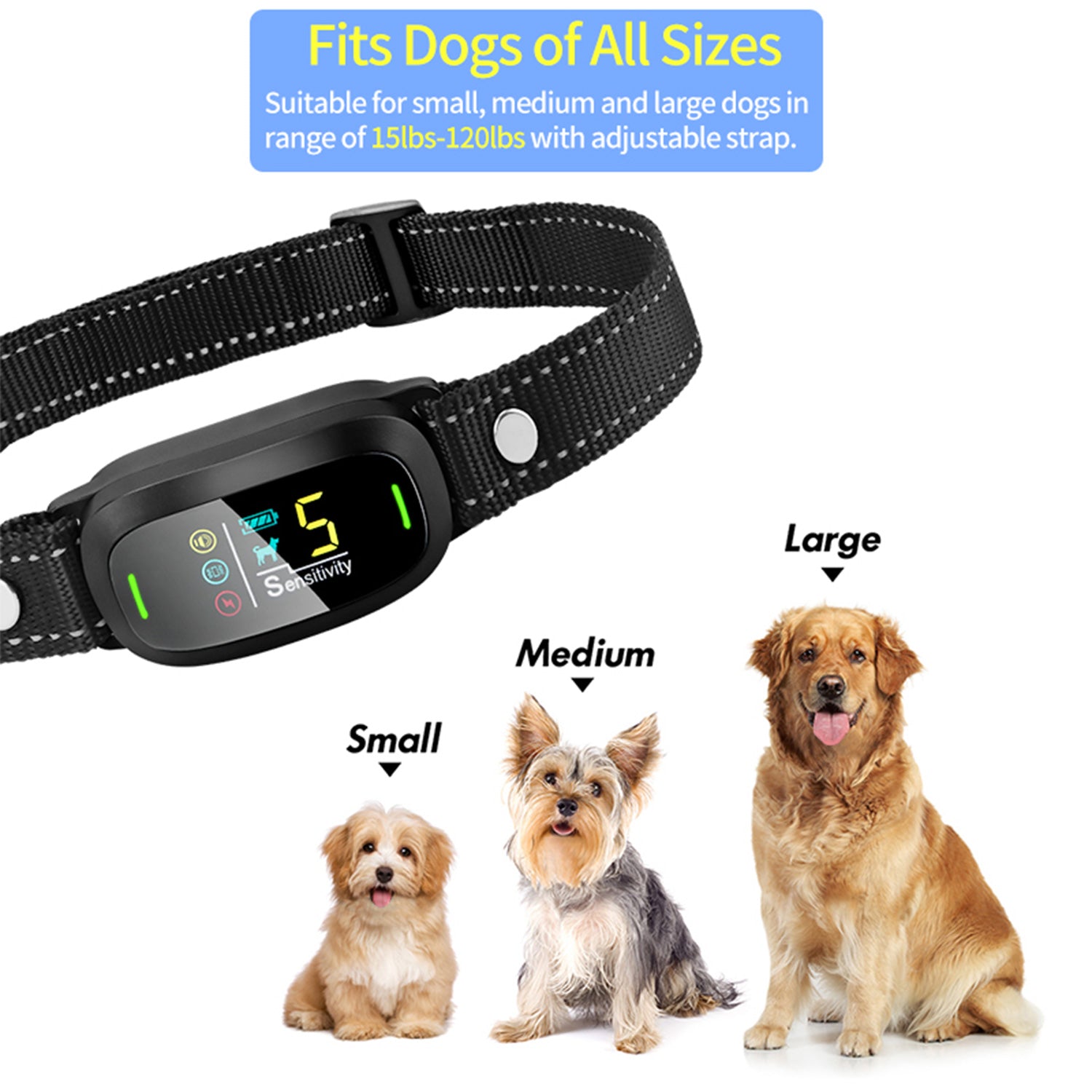 Pet Life ® Barkomatic LED 5-Level Sensitivity and 6-Step Automated Beep Vibration and Stimulation Anti-Bark Dog Collar  