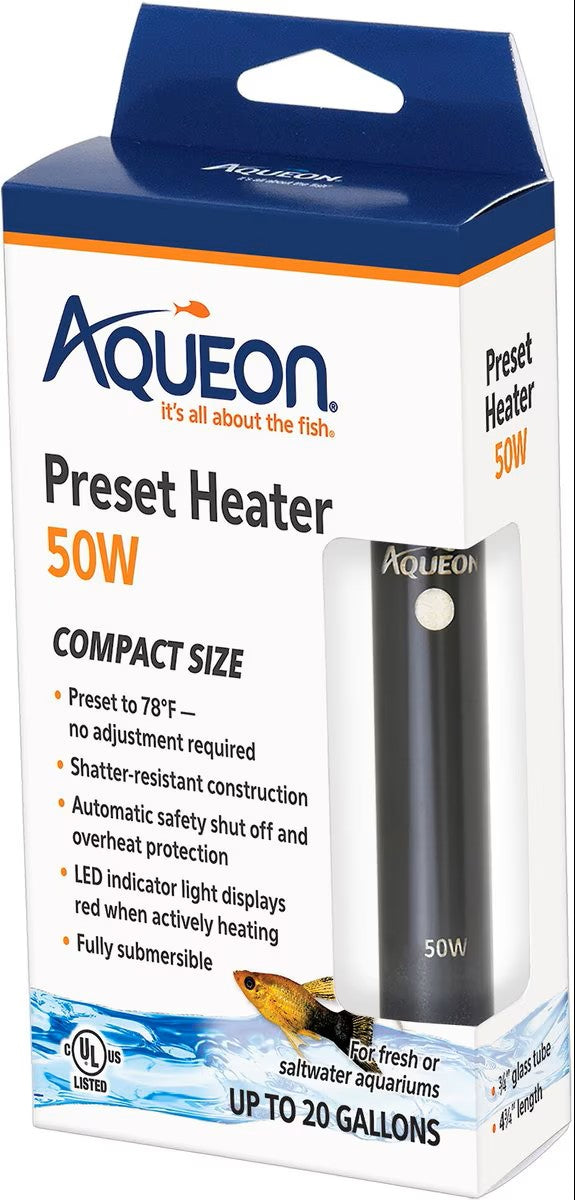 Aqueon Preset Aquarium Heater - Black - Up To 20 gal - 50 W