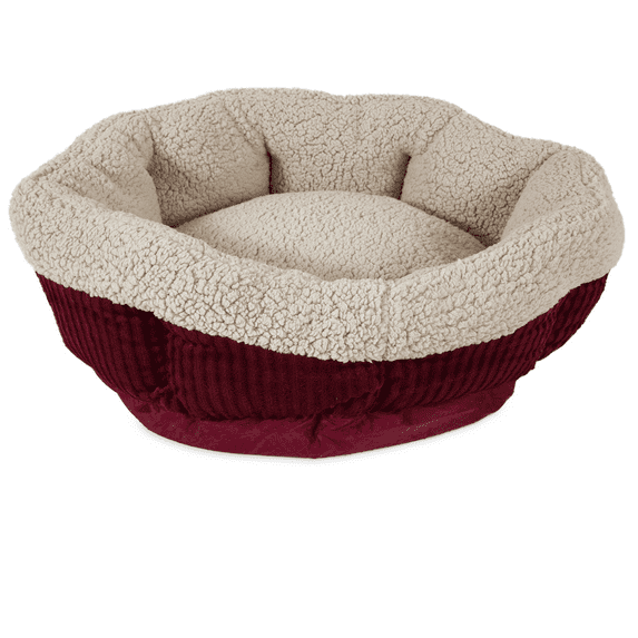 Petmate Aspen Self-Warming Rounded Sherpa Dog Bed - Barn Red/Cream - L:19.5 X W:19.5 X H:7 Inches