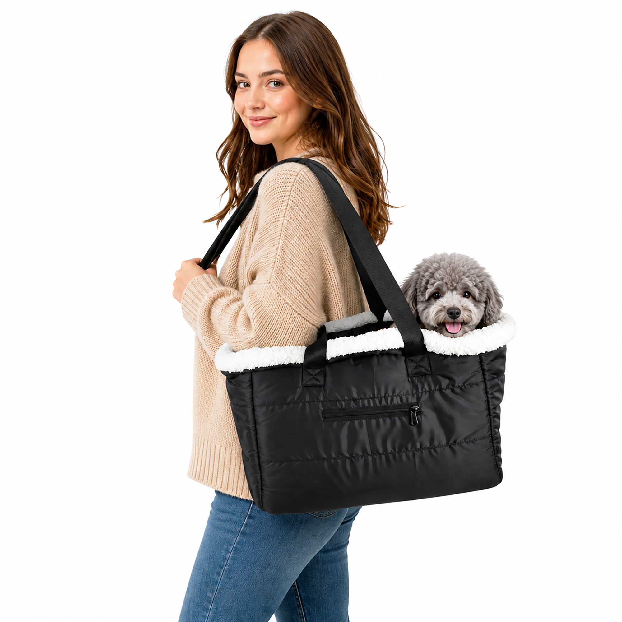 Pet Life ® “Sherpa-Snug" Over-The-Shoulder Designer Fashion Pet Carrier