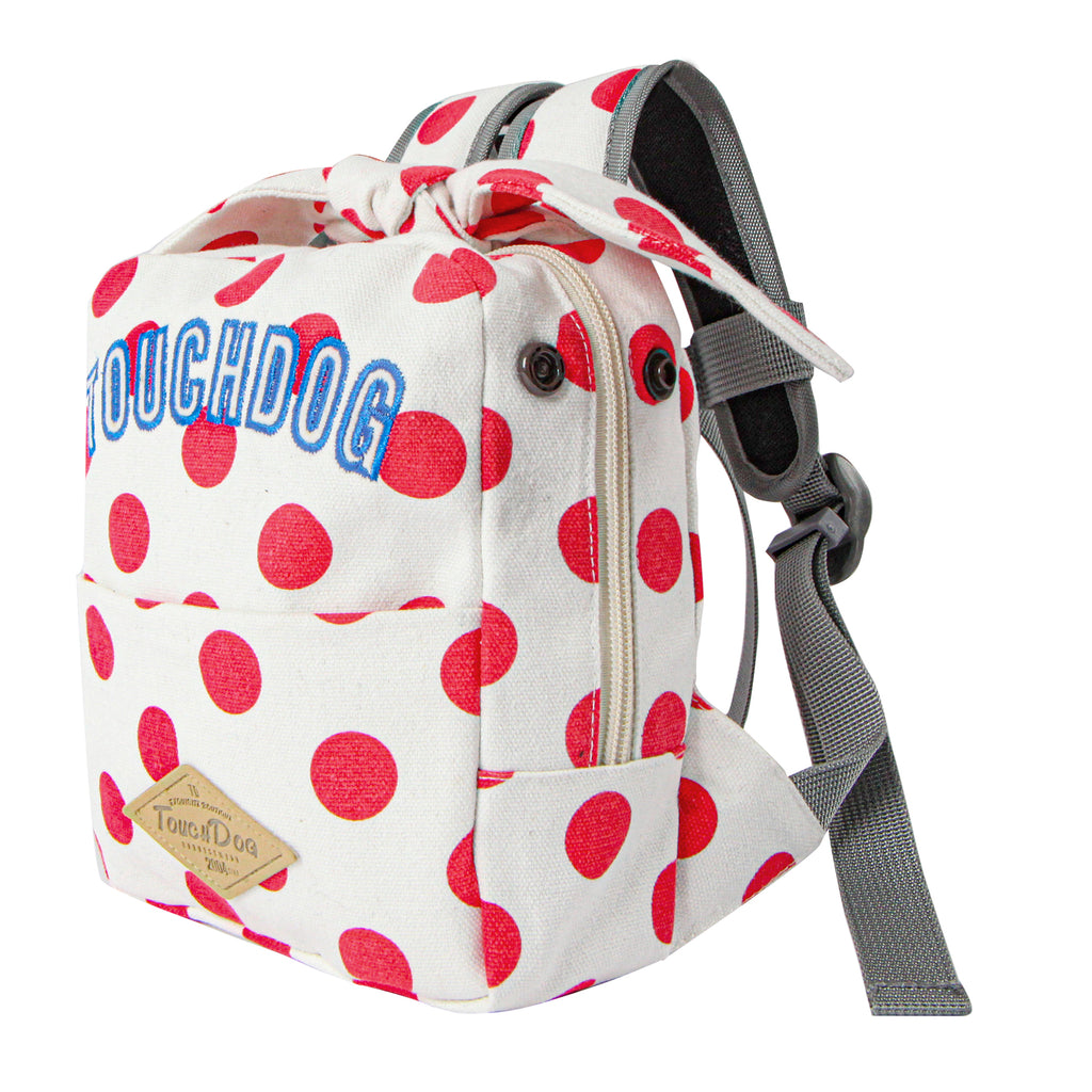 Touchdog ® Polka Dot Large Pocketed Zippered Duffle Dog Backpack and Harness  
