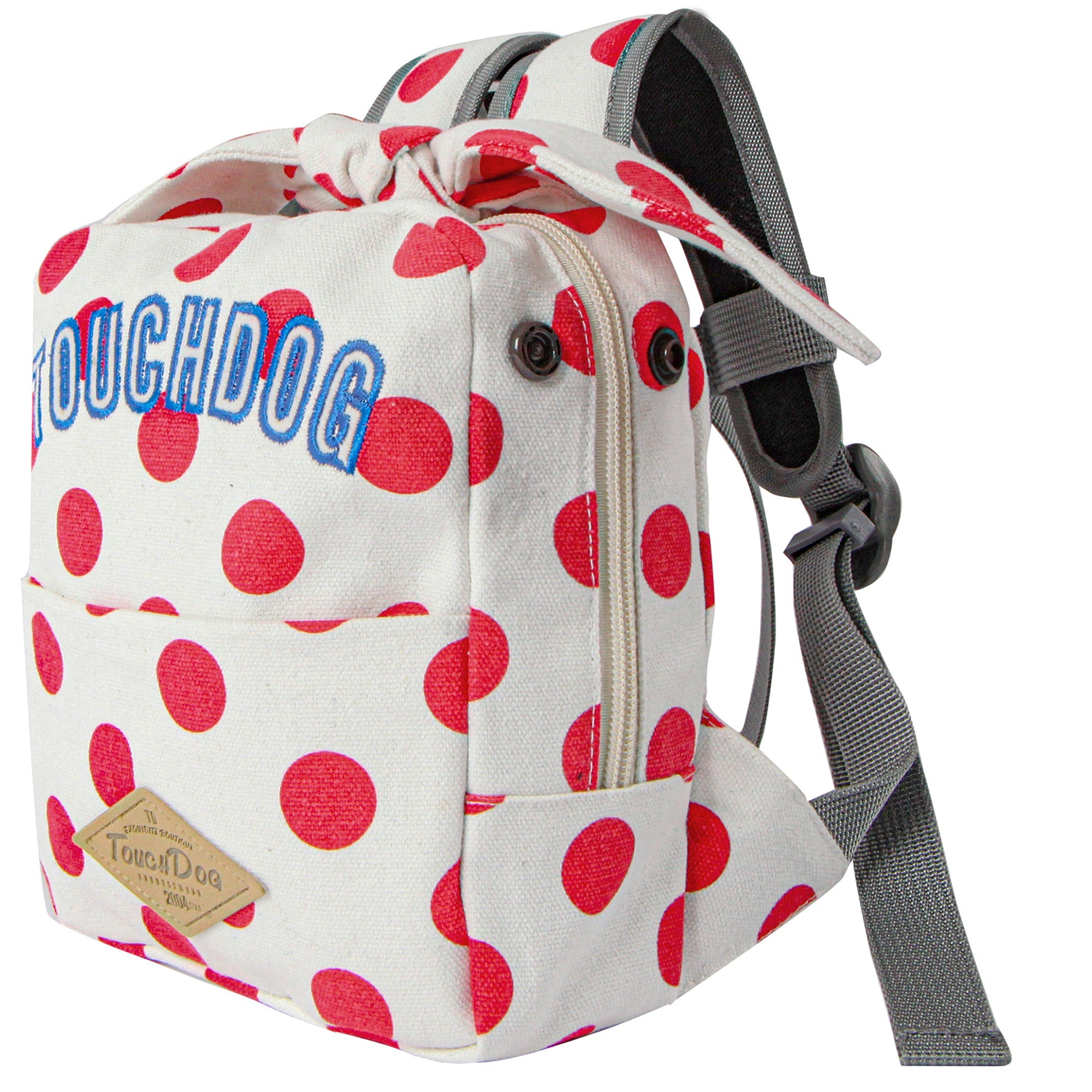Touchdog ® Polka Dot Large Pocketed Zippered Duffle Dog Backpack and Harness