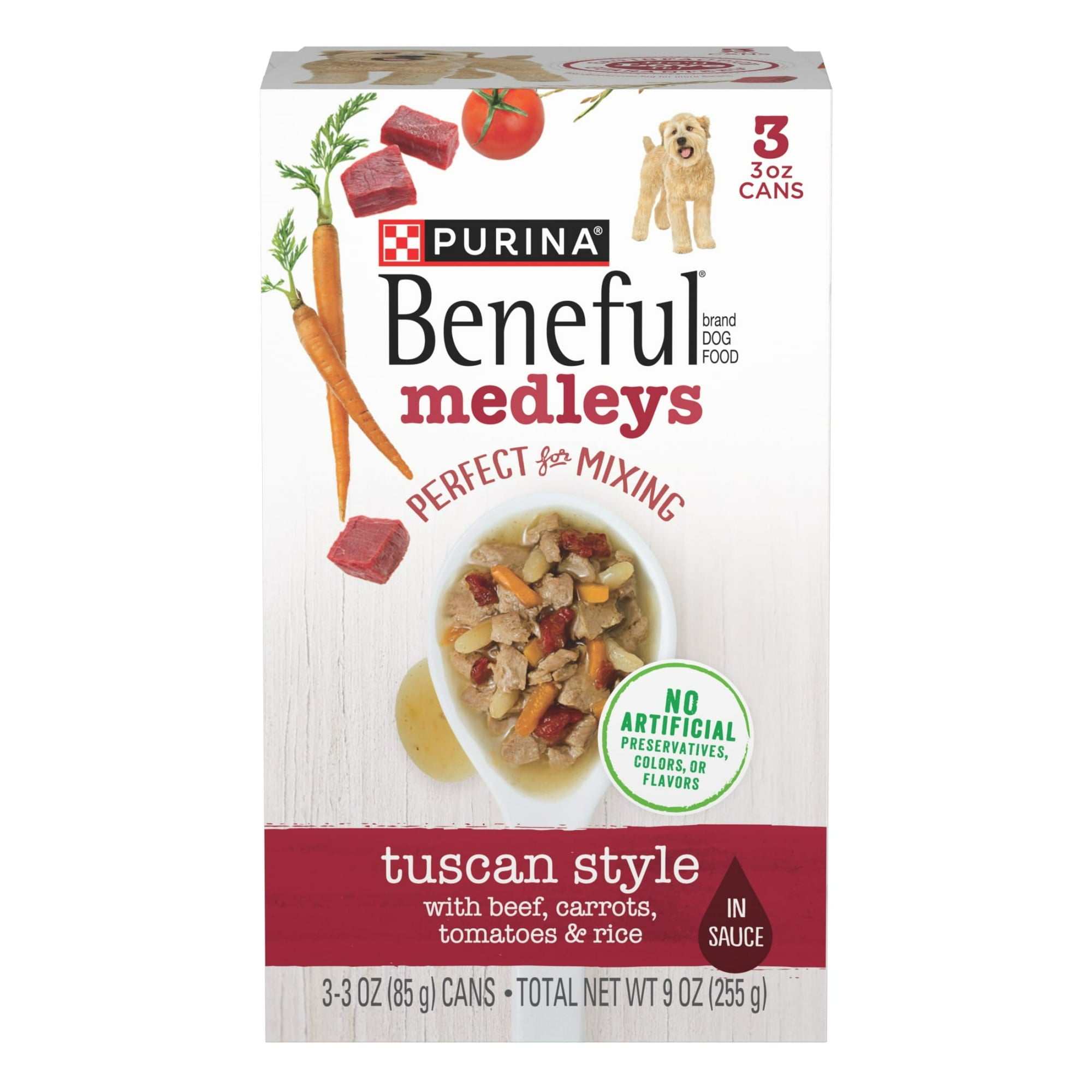 Purina Beneful Tuscan Style Medley's Beef Carrots Tomatoes and Rice Canned Dog Food - Multi-Pack - 3 Oz - Case of 3 - 8 Pack