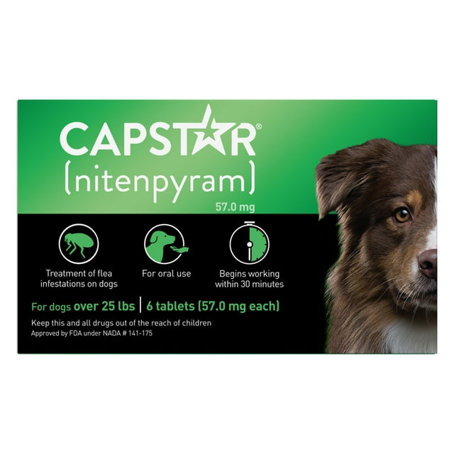 Capstar Flea and Tick Treatment Oral Dog Supplements - Medium and Large Dogs 25+ Lbs -  6 Tablet Doses