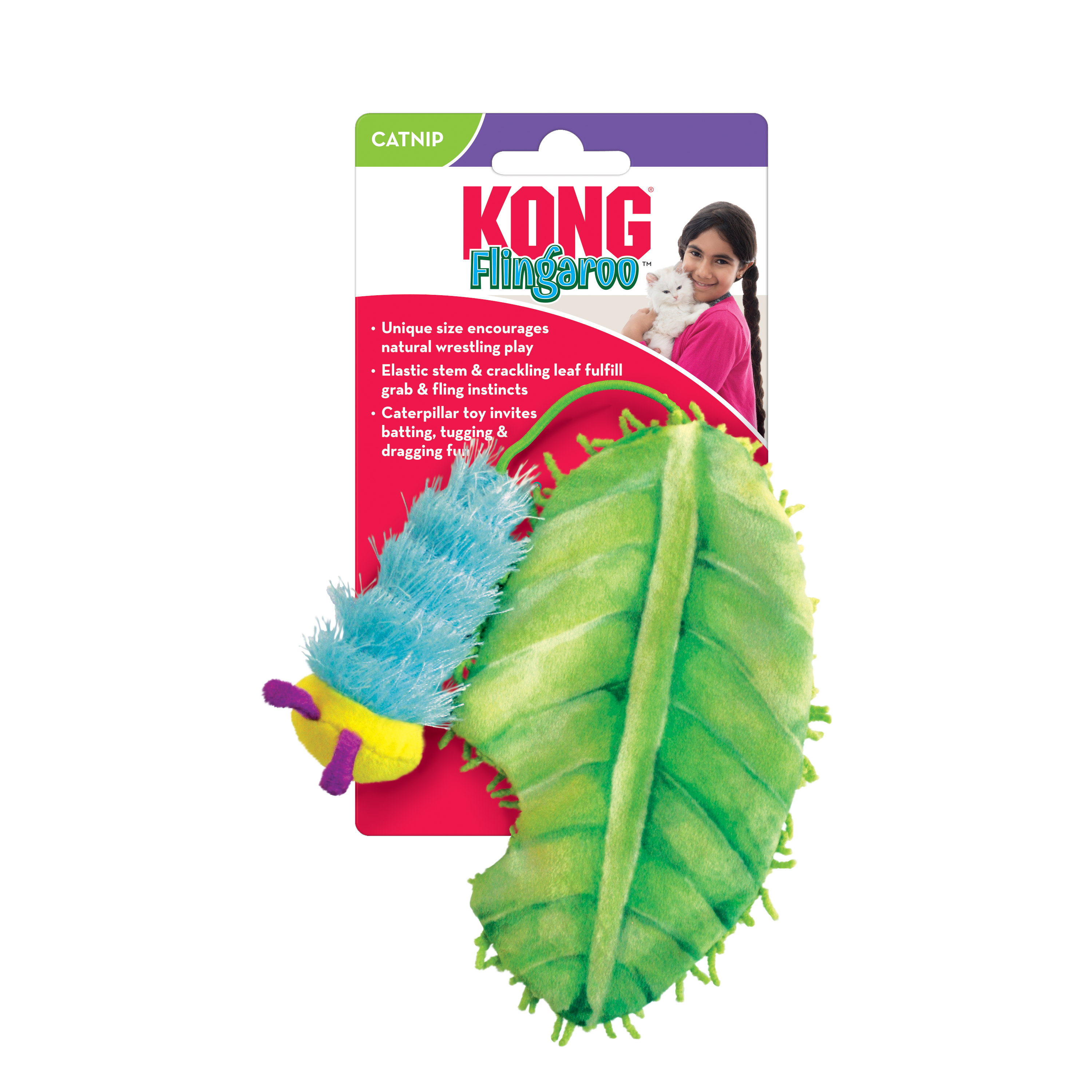 Kong Flingaroo Caterpillar Crackle and Catnip Cat Toy  