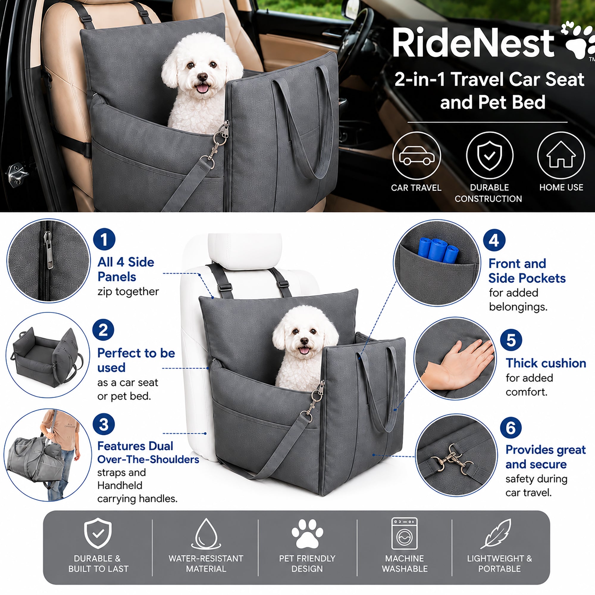 Pet Life ® RideNest 2-in-1 Travel Pet Carseat and Pet Bed