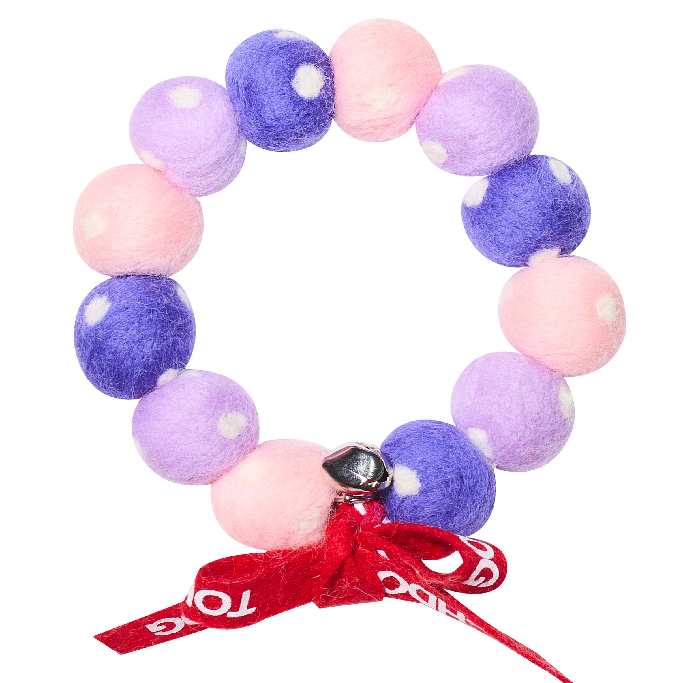 Touchcat ® Pom-Pom Patterned Designer Cat Neck Collar with Chime Bell - Pink and Purple  