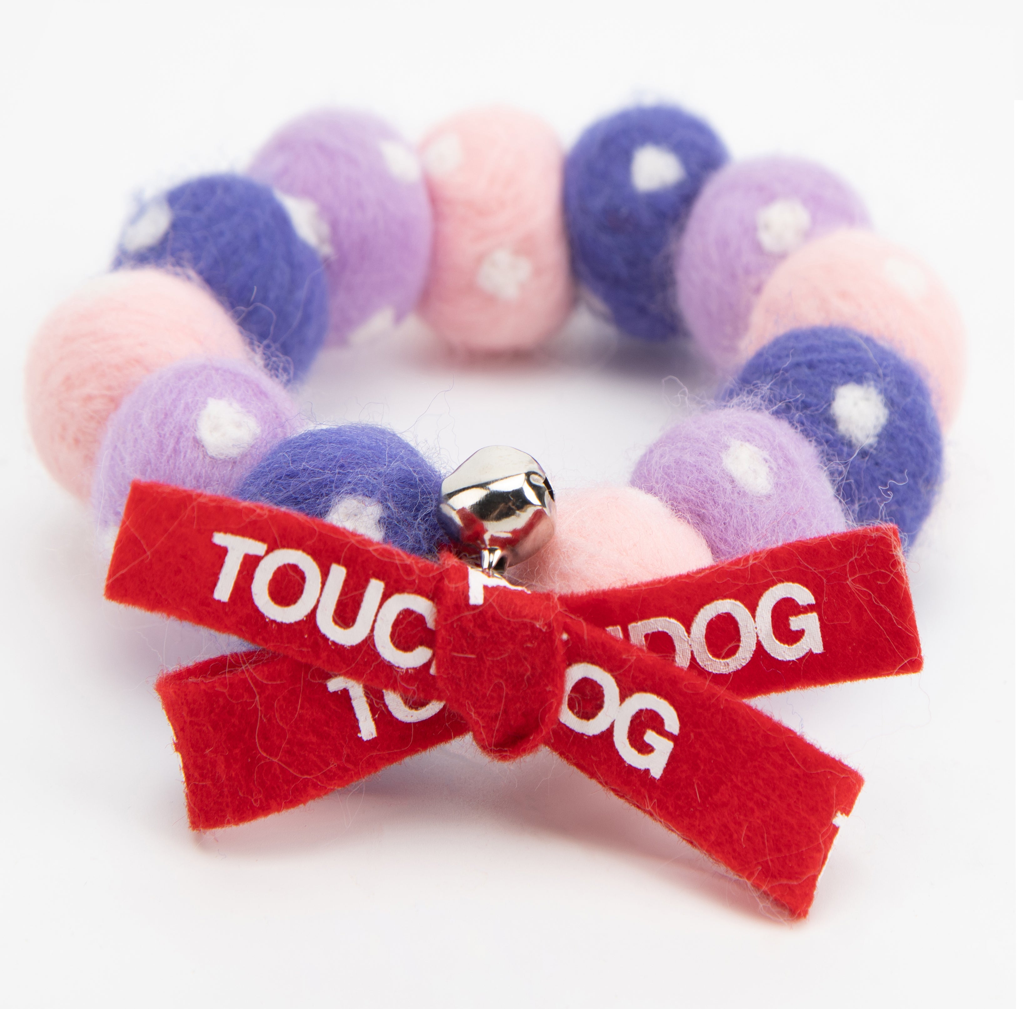 Touchcat ® Pom-Pom Patterned Designer Cat Neck Collar with Chime Bell - Pink and Purple  