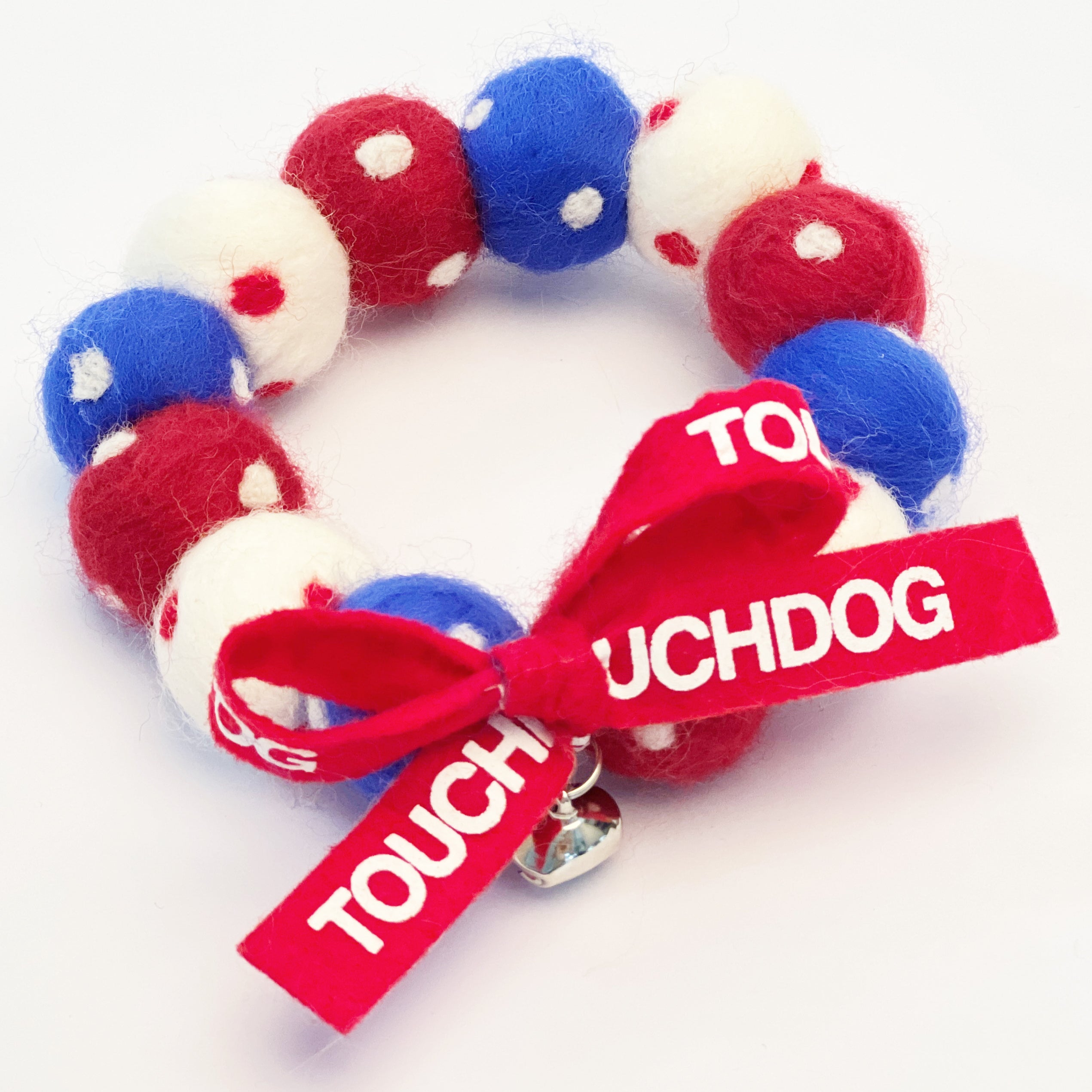 Touchcat ® Pom-Pom Patterned Designer Cat Neck Collar with Chime Bell - Red White and Blue  