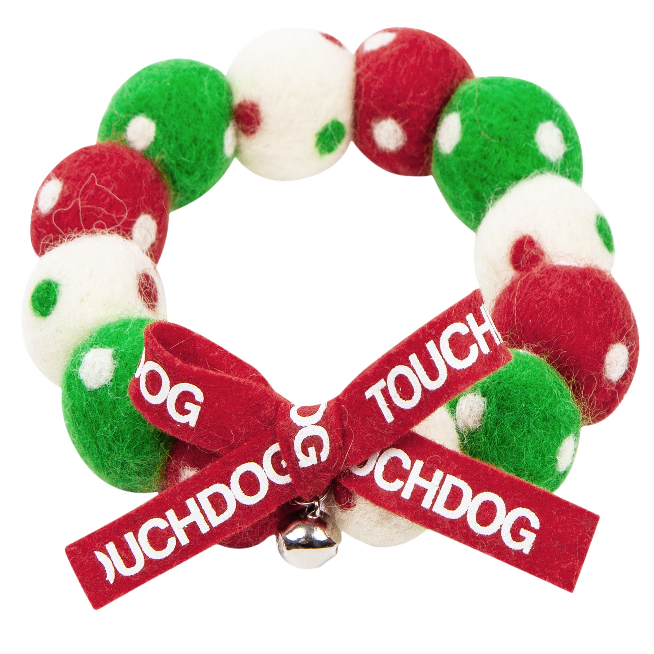 Touchcat ® Pom-Pom Patterned Designer Cat Neck Collar with Chime Bell - Red Green and White  