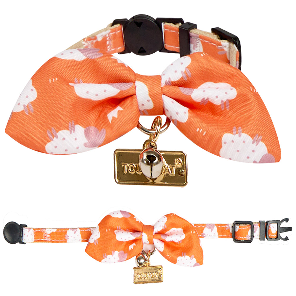 Touchcat ® Shepherd Patterned Designer Cat Collar with Bow Sunkist Orange Small