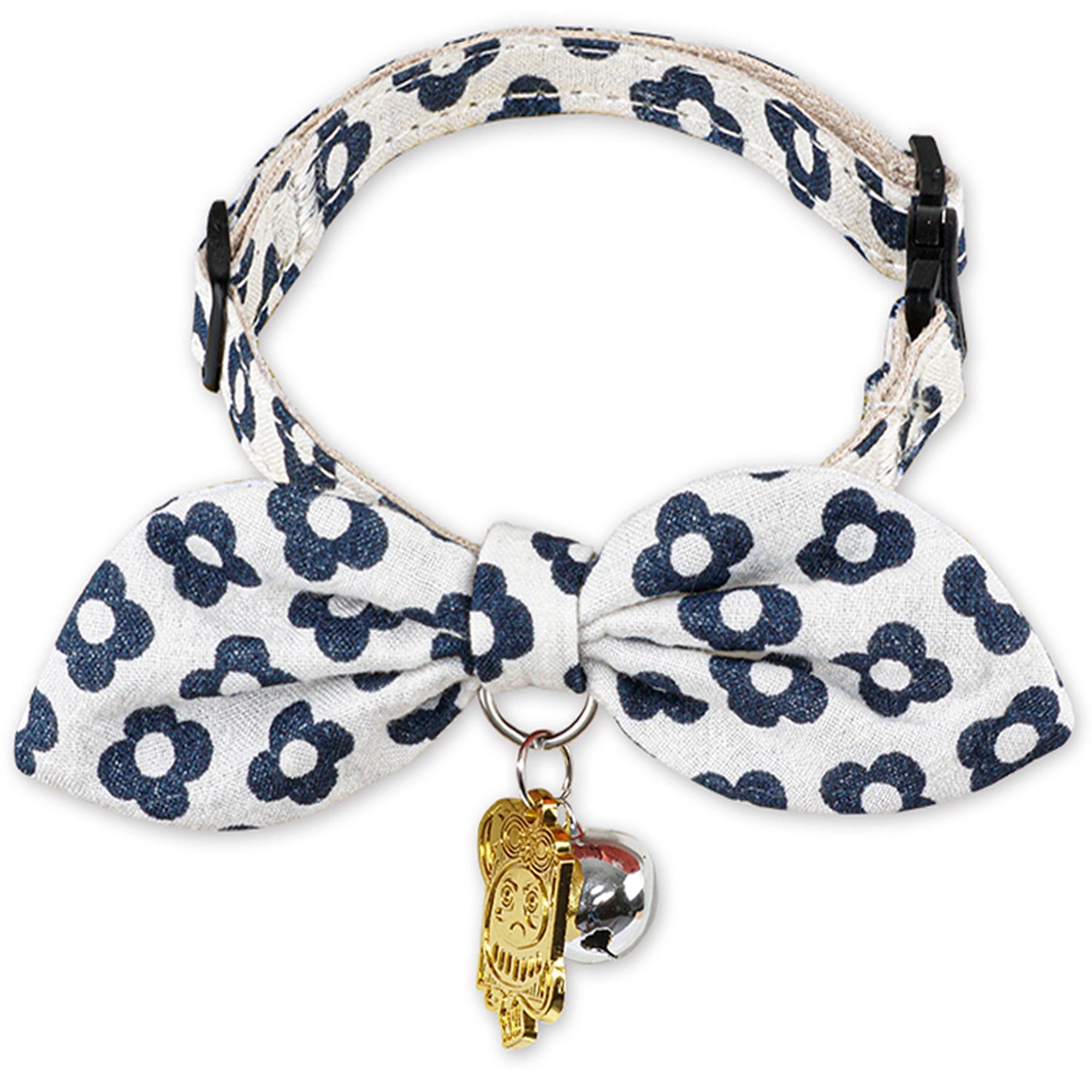 Touchcat ® Miss-Daisy Designer Cat Collar with large Bowtie and Bell Charm Navy